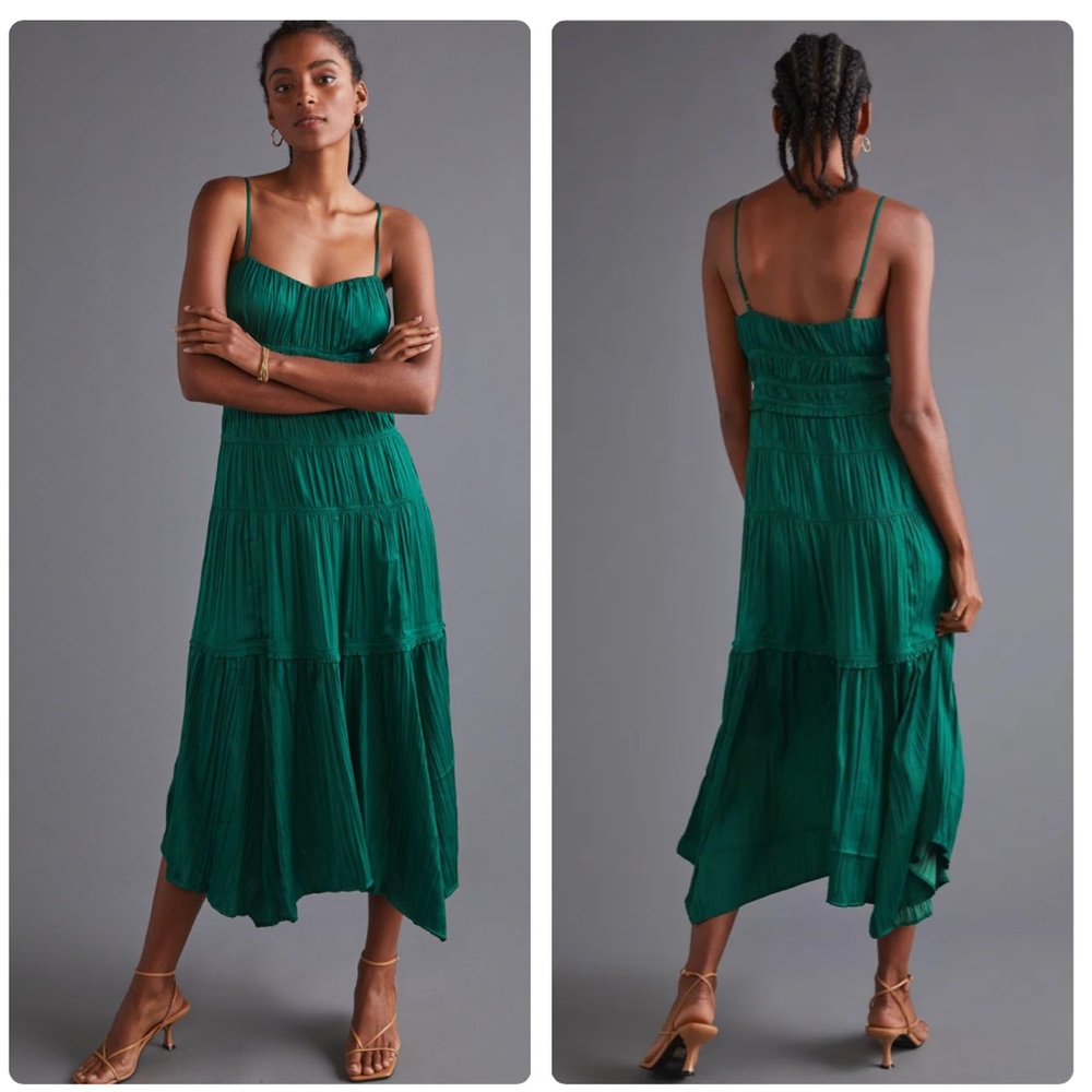 Anthropologie Ruched Slip Dress in Holly Size 0